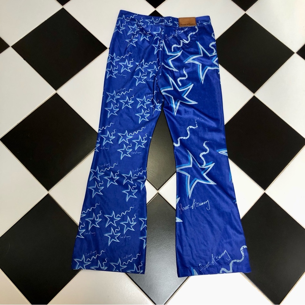 House Of Sunny Infinity Party Satin Pants Klein Blue Women's Size US 10 stars - Picture 7 of 16